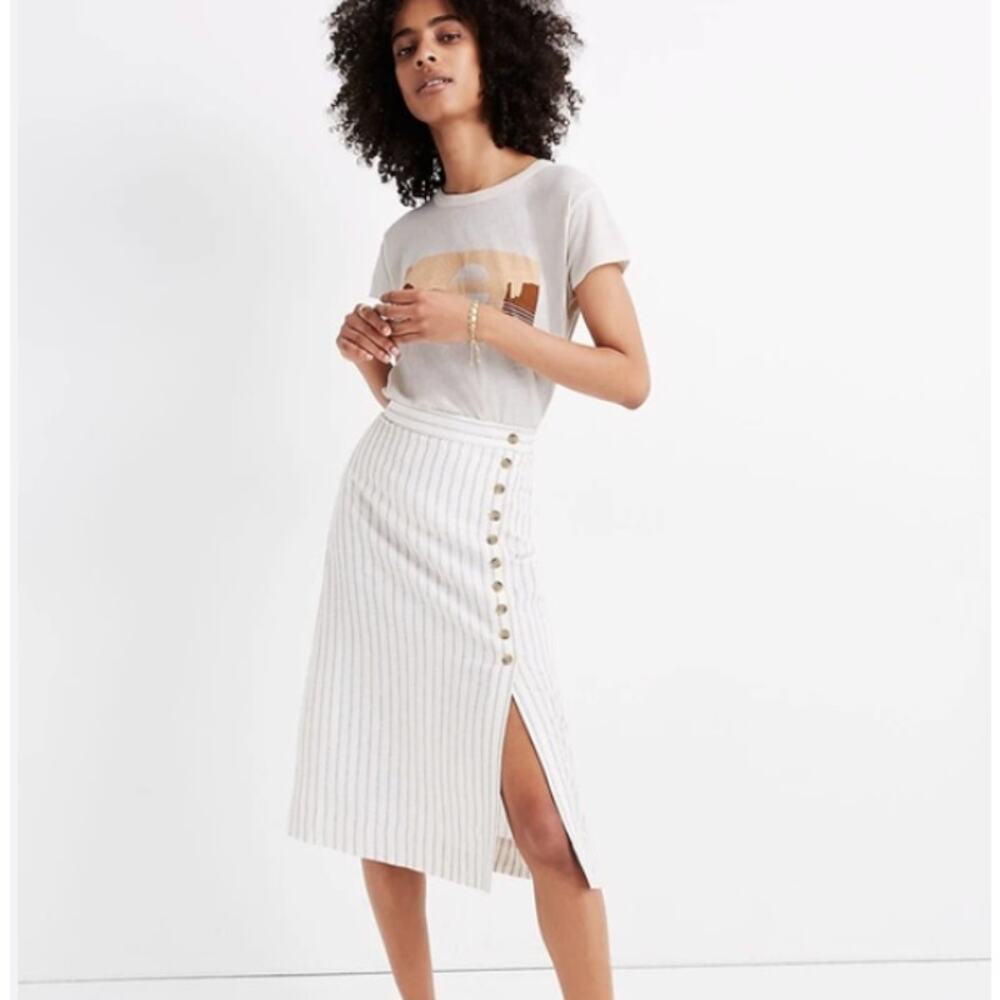 Madewell Linen Blend Side Slit Button Up Skirt